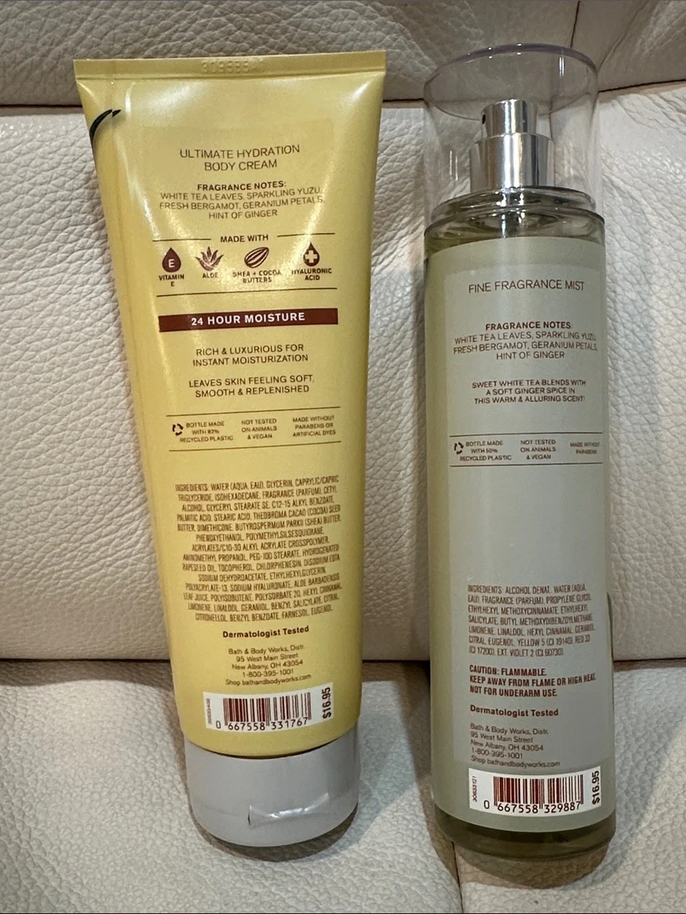 Bath and Body Works Full Size White Tea and Ginger Body Care Set
